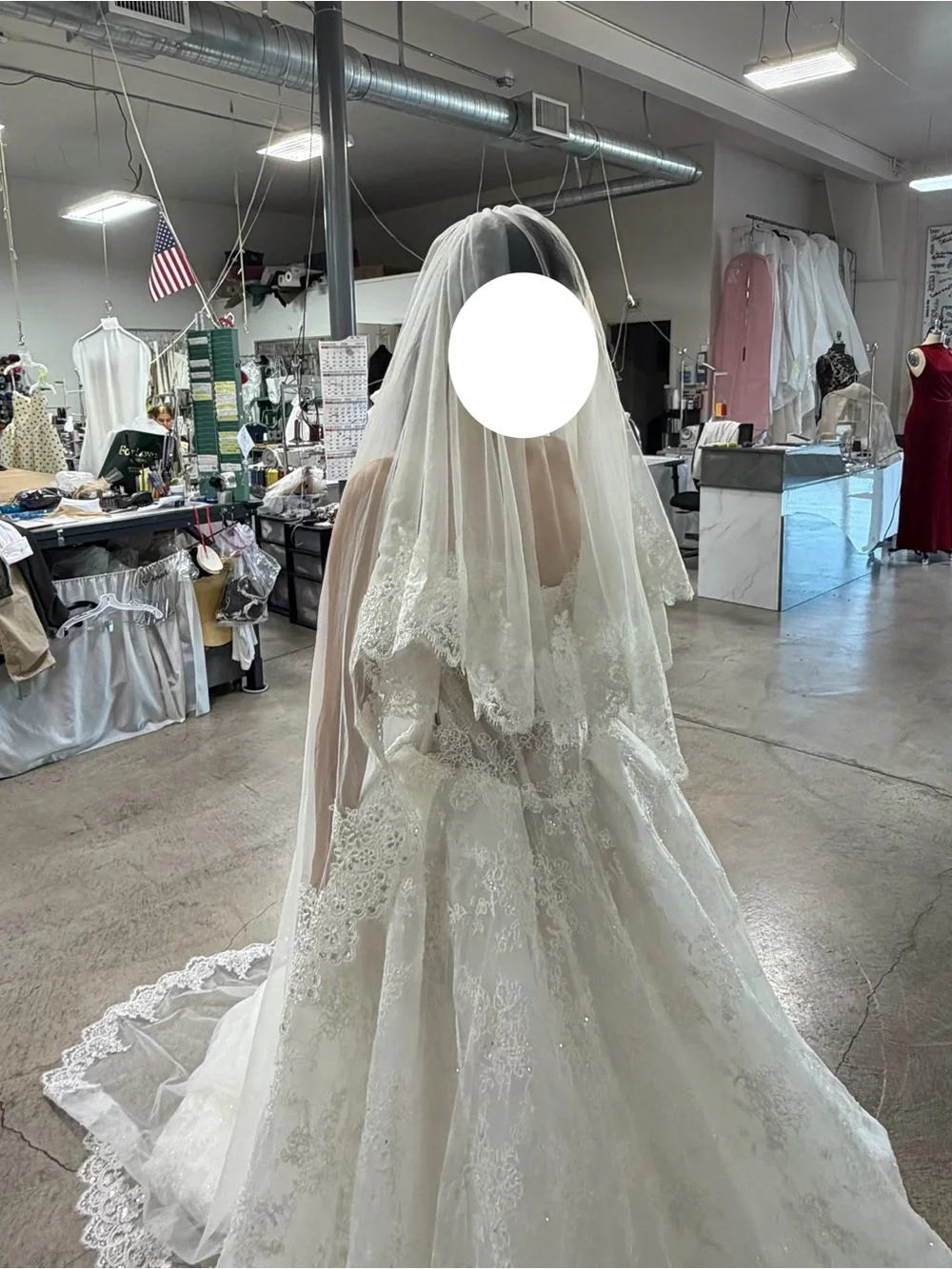 White Bridal Veil with Lace detailing